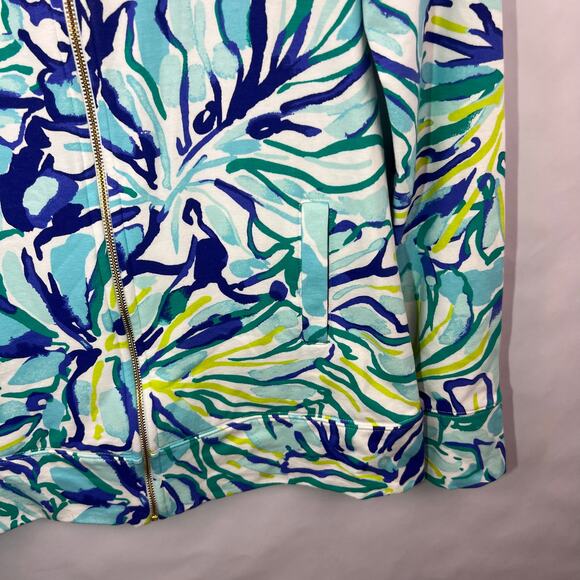 Lilly Pulitzer, Reagan Full-Zip Jacket, Pool Blue Green Stay Cool Cotton Spandex - Picture 7 of 12